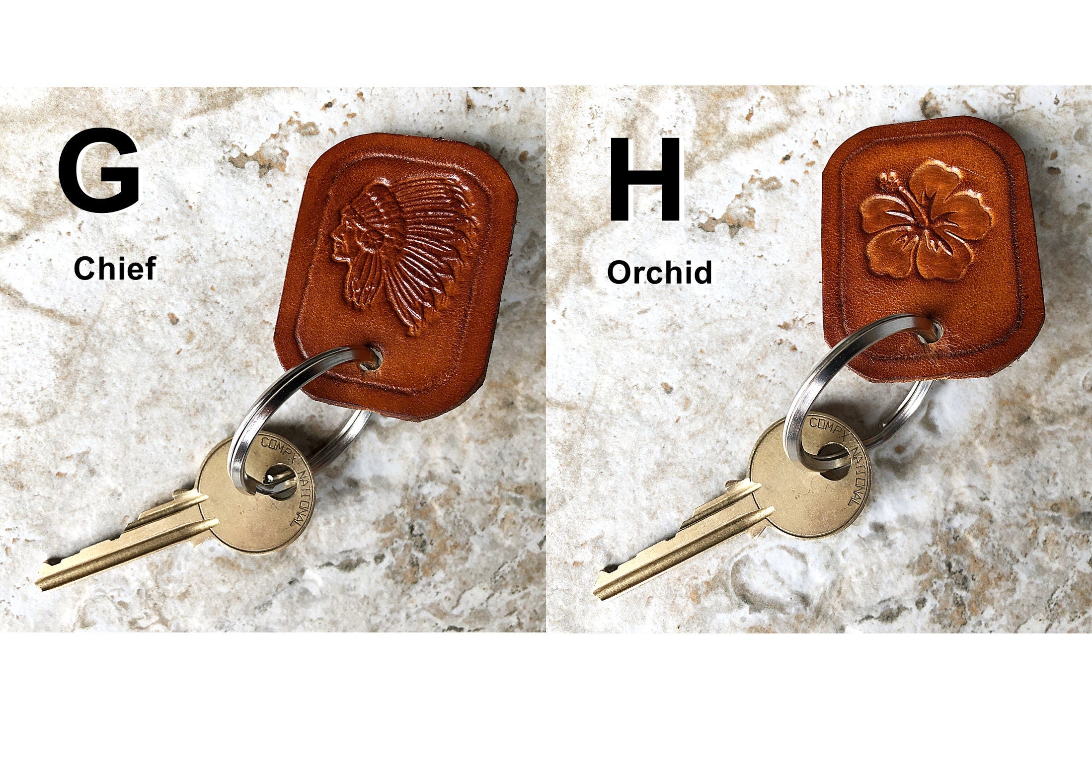 Limited Handmade Series Key Chains Real Thick Leather Keyfob Keyring Keyholder Tooled Embossed Engraved Nice Small Inexpensive Gift Idea